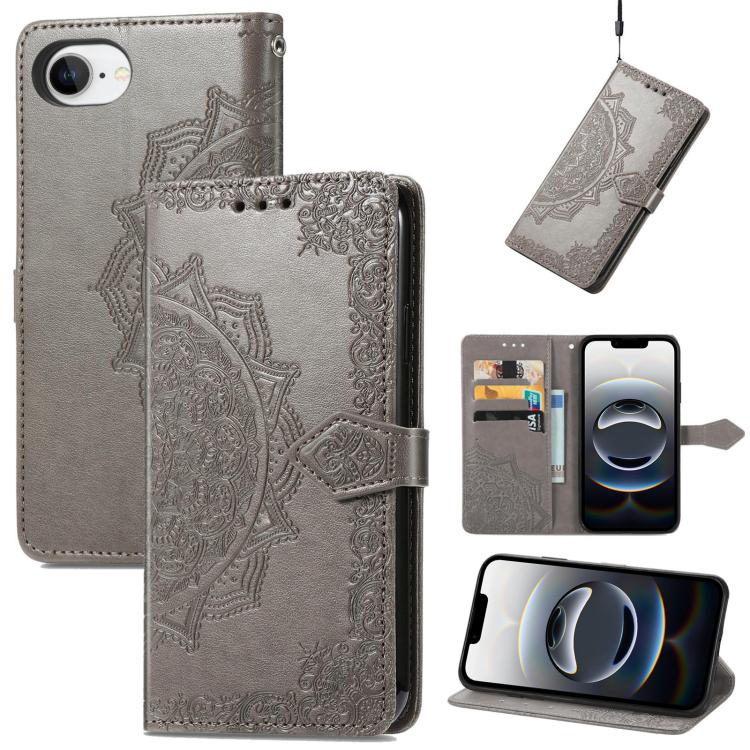 Mandala Flower Embossed Leather Phone Case, iPhone 16e