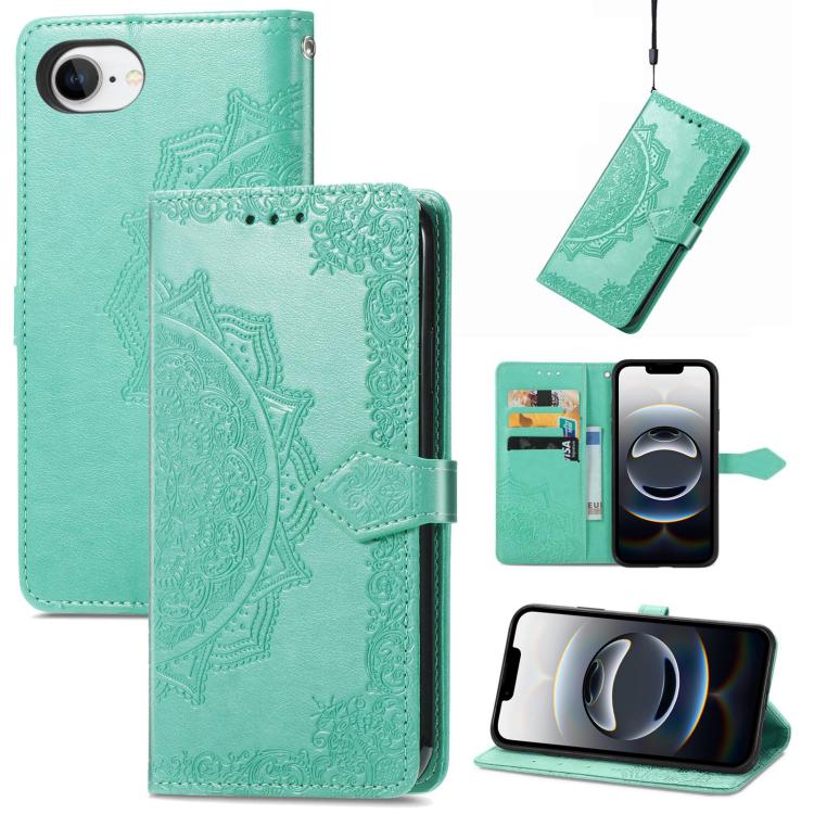 Mandala Flower Embossed Leather Phone Case, iPhone 16e