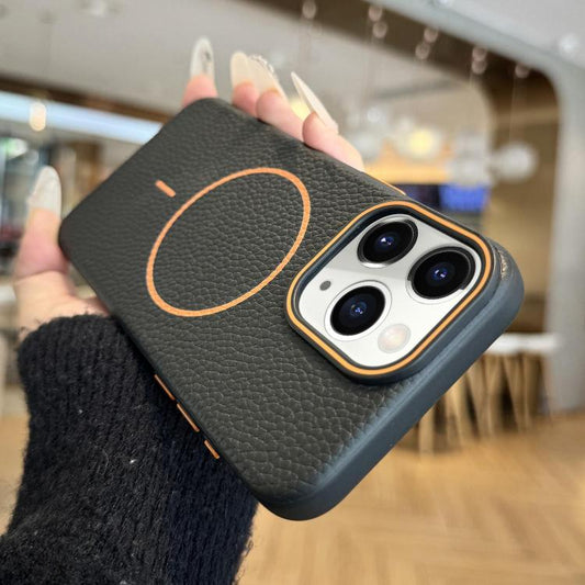 Orange Ring MagSafe Litchi Grain TPU Phone Case, For iPhone 11 Pro
