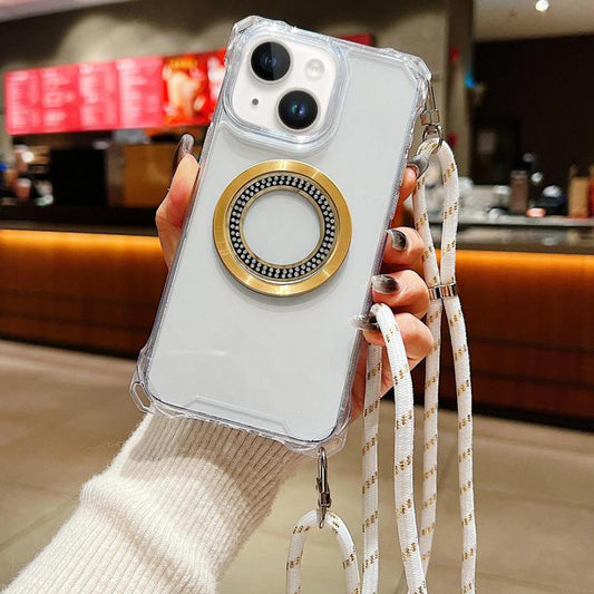 Traveler Crossbody Lanyard MagSafe Four-corner TPU Clear Phone Case, For iPhone 14 Plus, For iPhone 14, For iPhone 14 Pro, For iPhone 14 Pro Max, For iPhone 13 Pro Max, For iPhone 13 Pro, For iPhone 13, For iPhone 12