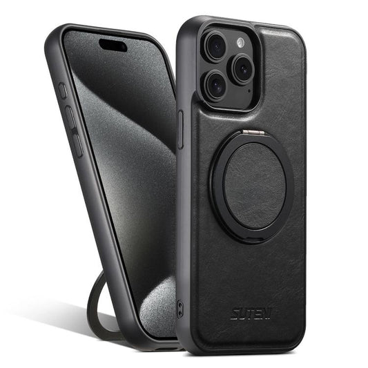 Suteni G3 Oil Wax 360 Rotation Holder MagSafe Back Phone Case, For iPhone 15 Pro Max, For iPhone 15 Pro, For iPhone 15 Plus, For iPhone 15, For iPhone 14 Plus, For iPhone 14, For iPhone 14 Pro, For iPhone 14 Pro Max