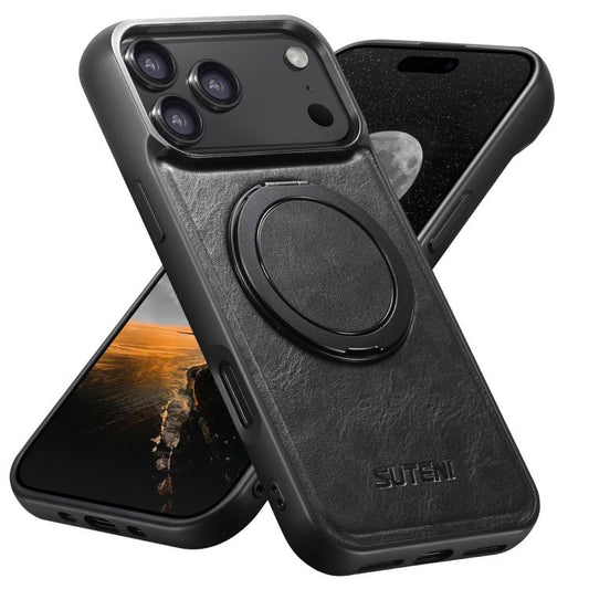 Suteni G3 Oil Wax 360 Rotation Holder MagSafe Back Phone Case, For iPhone 17 Pro Max, For iPhone 17 Pro, For iPhone 17, For iPhone 17 Air, For iPhone 16 Pro Max, For iPhone 16 Pro, For iPhone 16 Plus, For iPhone 16