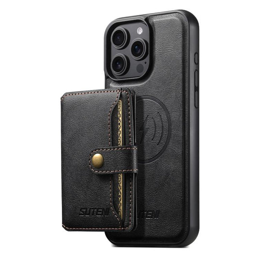 Suteni M4 Magnetic Card Bag MagSafe Leather Phone Case, For iPhone 16 Pro Max, For iPhone 16 Pro, For iPhone 16 Plus, For iPhone 16, For iPhone 15 Pro Max, For iPhone 15 Pro, For iPhone 15 Plus, For iPhone 15