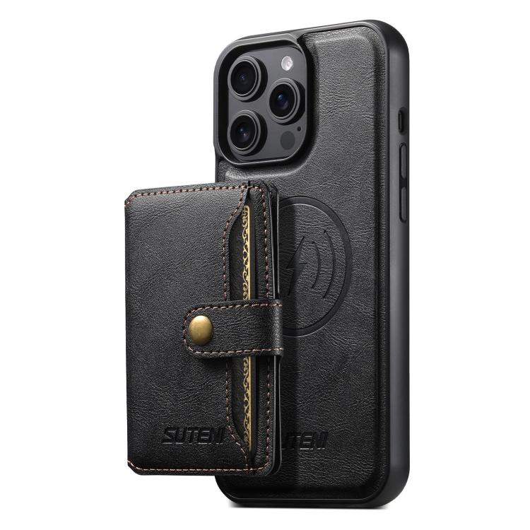 Suteni M4 Magnetic Card Bag MagSafe Leather Phone Case, For iPhone 12 Pro Max, For iPhone 12 Pro