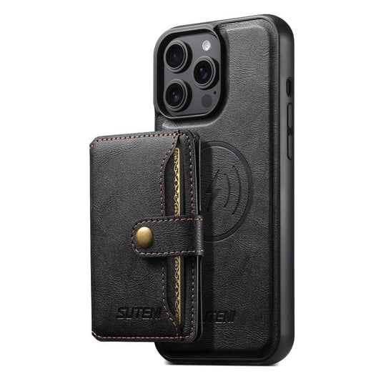 Suteni M4 Magnetic Card Bag MagSafe Leather Phone Case, For iPhone 12 Pro Max, For iPhone 12 Pro