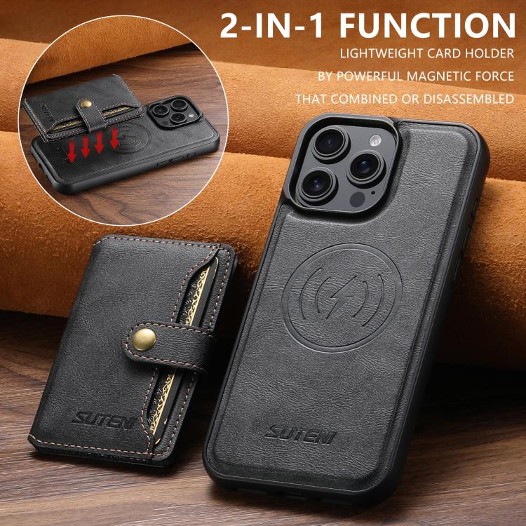 Suteni M4 Magnetic Card Bag MagSafe Leather Phone Case, For iPhone 12 Pro Max, For iPhone 12 Pro