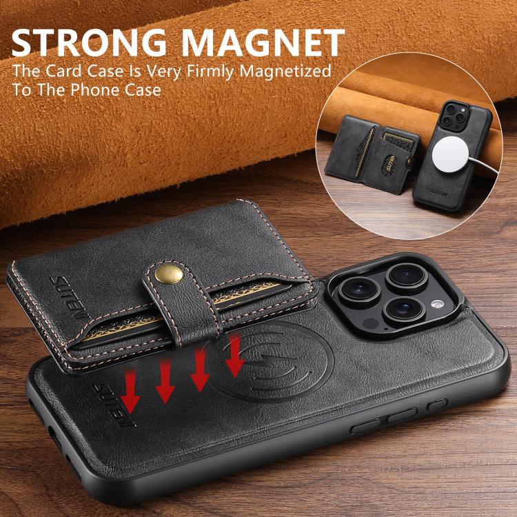 Suteni M4 Magnetic Card Bag MagSafe Leather Phone Case, For iPhone 12 Pro Max, For iPhone 12 Pro