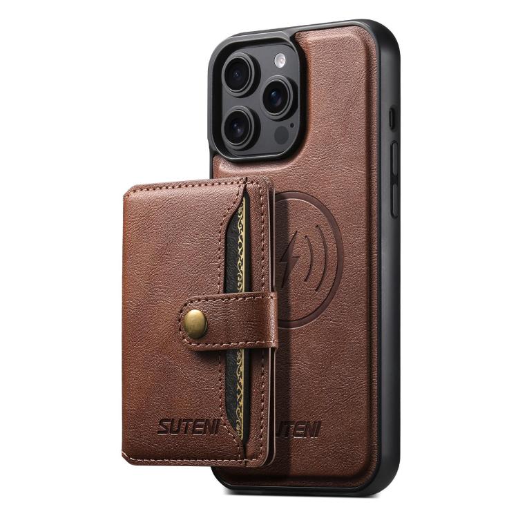 Suteni M4 Magnetic Card Bag MagSafe Leather Phone Case, For iPhone 12 Pro Max, For iPhone 12 Pro