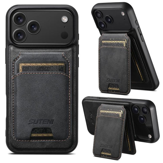 Suteni M5 Magnetic Card Bag MagSafe Leather Phone Case, For iPhone 17 Pro Max, For iPhone 17 Pro, For iPhone 17, For iPhone 17 Air, For iPhone 16 Pro Max, For iPhone 16 Pro, For iPhone 16 Plus, For iPhone 16