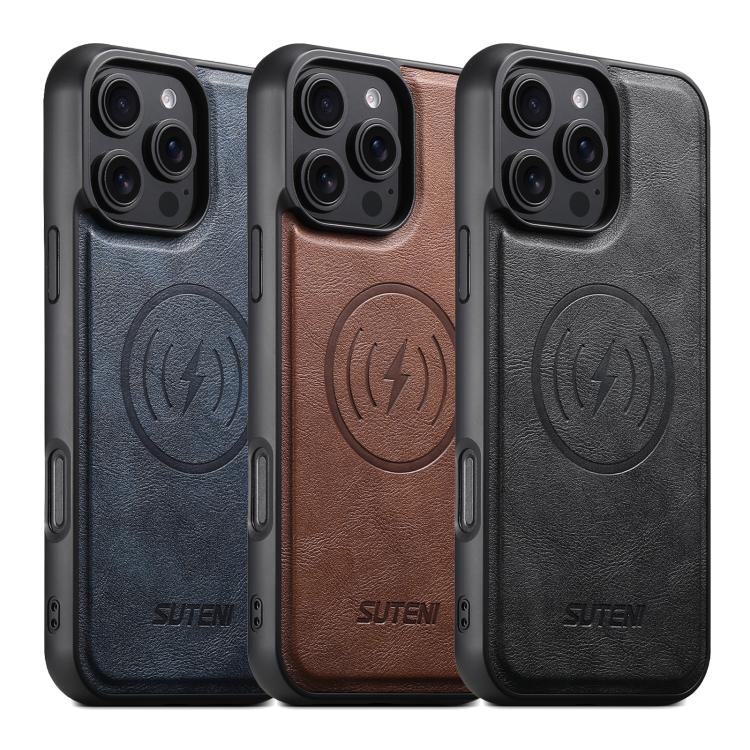 Suteni G5 Cowhide Leather MagSafe Magnetic Phone Case, For iPhone 15 Pro Max, For iPhone 15 Pro, For iPhone 15 Plus, For iPhone 15, For iPhone 14 Plus, For iPhone 14, For iPhone 14 Pro, For iPhone 14 Pro Max
