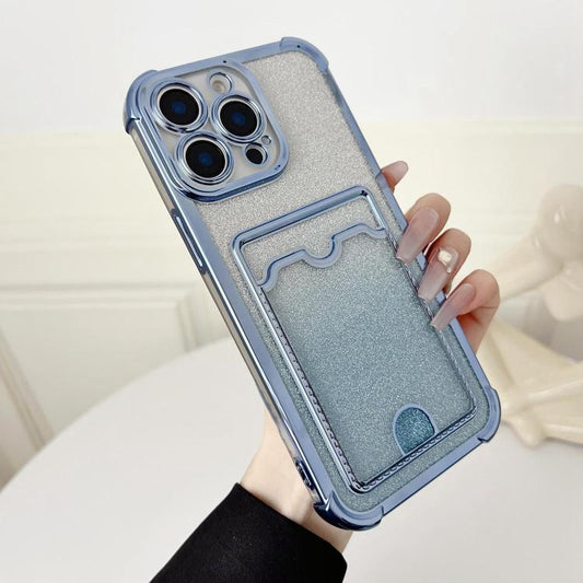 Four-cornered Glitter Electroplated Card Bag TPU Phone Case, For iPhone 12 Pro, For iPhone 11 Pro Max, For iPhone 11