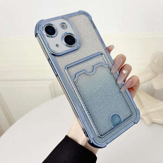 Four-cornered Glitter Electroplated Card Bag TPU Phone Case, For iPhone 13, For iPhone 12, For iPhone 12 Pro Max