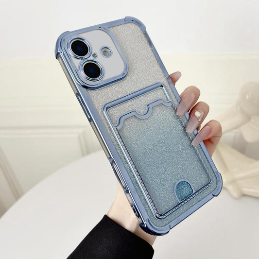 Four-cornered Glitter Electroplated Card Bag TPU Phone Case, For iPhone 16 Plus, For iPhone 16, For iPhone 15 Pro Max