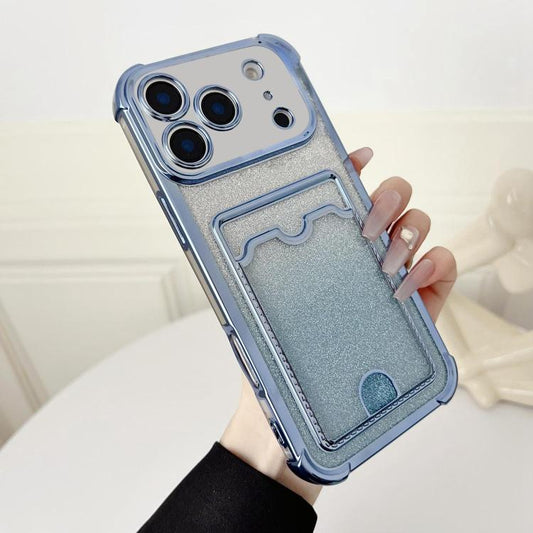 Four-cornered Glitter Electroplated Card Bag TPU Phone Case, For iPhone 17 Pro Max, For iPhone 17 Pro, For iPhone 17