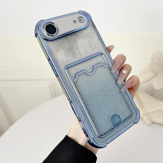 Four-cornered Glitter Electroplated Card Bag TPU Phone Case, For iPhone 17 Air, For iPhone 16 Pro Max, For iPhone 16 Pro