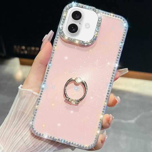 Rhinestone Glitter TPU Ring Holder Anti-fall Phone Case, For iPhone 16, For iPhone 15 Pro Max, For iPhone 15 Pro, For iPhone 15