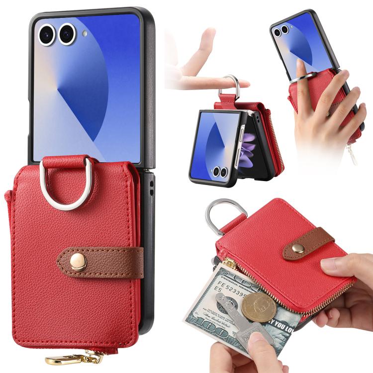 Litchi Texture Ring Vertical Zipper Wallet Phone Case