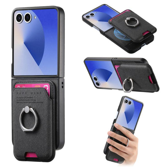 Twill Fabric Card Bag Ring Magnetic Back Phone Case