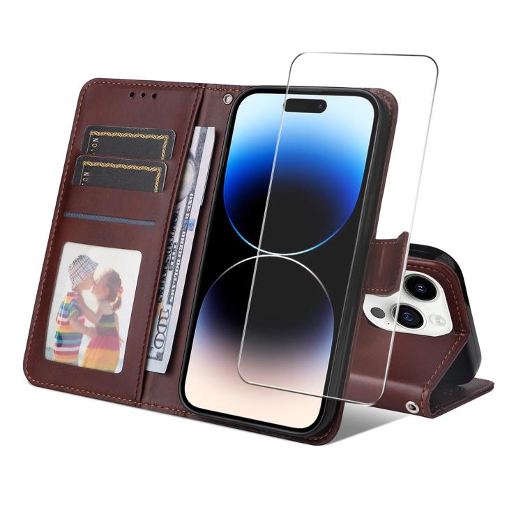 ENKAY Card Wallet Calf Texture Leather Phone Case with Thickened Glue No White Edge Film, For iPhone 16, For iPhone 15 Pro Max, For iPhone 15 Pro, For iPhone 15 Plus