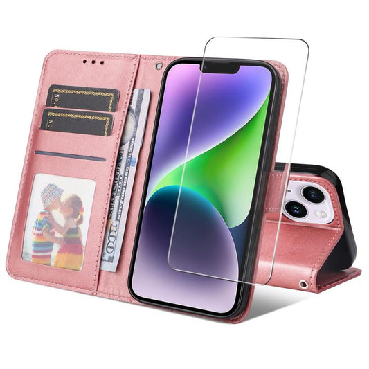 ENKAY Card Wallet Calf Texture Leather Phone Case with Thickened Glue No White Edge Film, For iPhone 15