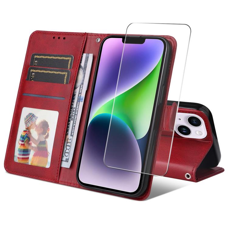 ENKAY Card Wallet Calf Texture Leather Phone Case with Thickened Glue No White Edge Film, For iPhone 15