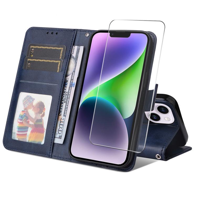 ENKAY Card Wallet Calf Texture Leather Phone Case with Thickened Glue No White Edge Film, For iPhone 15