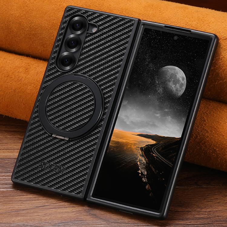Suteni G3 Carbon Fiber Leather 360 Rotation Holder MagSafe Phone Case