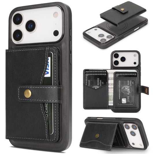 Kalebol Magnetic Button Card Bag MagSafe Ring Leather Phone Case, For iPhone 17 Pro Max, For iPhone 17 Pro, For iPhone 17, For iPhone 17 Air