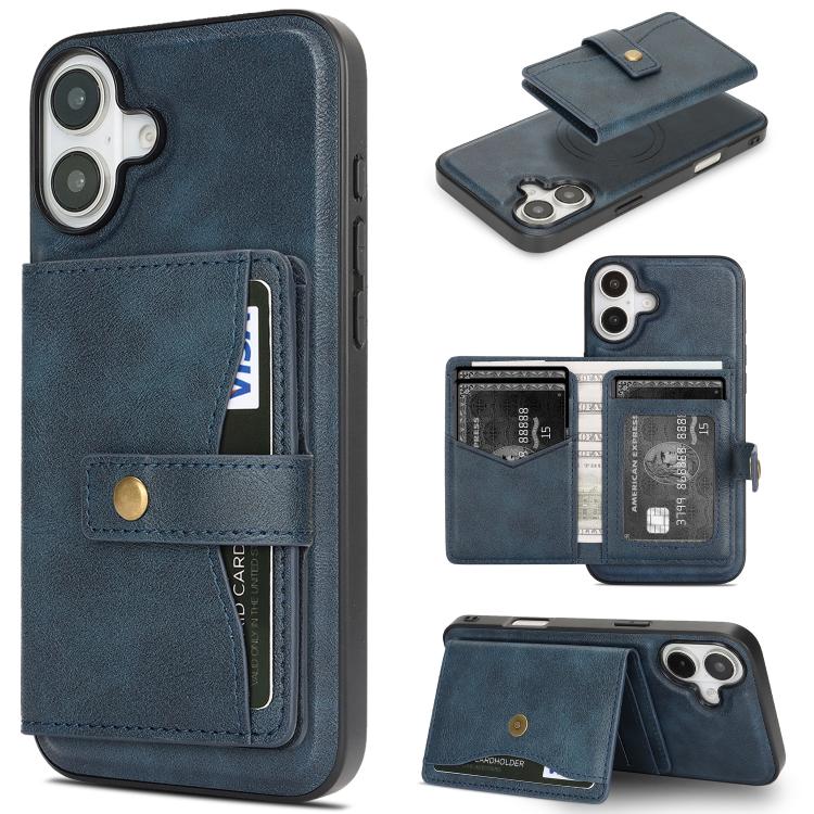 Kalebol Magnetic Button Card Bag MagSafe Ring Leather Phone Case, For iPhone 17 Pro Max, For iPhone 17 Pro, For iPhone 17, For iPhone 17 Air
