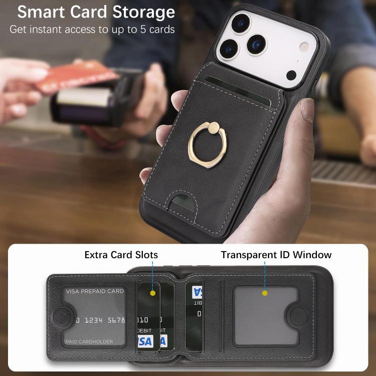 Kalebol Strong MagSafe Ring Magnetic Card Bag Holder Leather Phone Case, For iPhone 17 Pro Max, For iPhone 17 Pro, For iPhone 17, For iPhone 17 Air