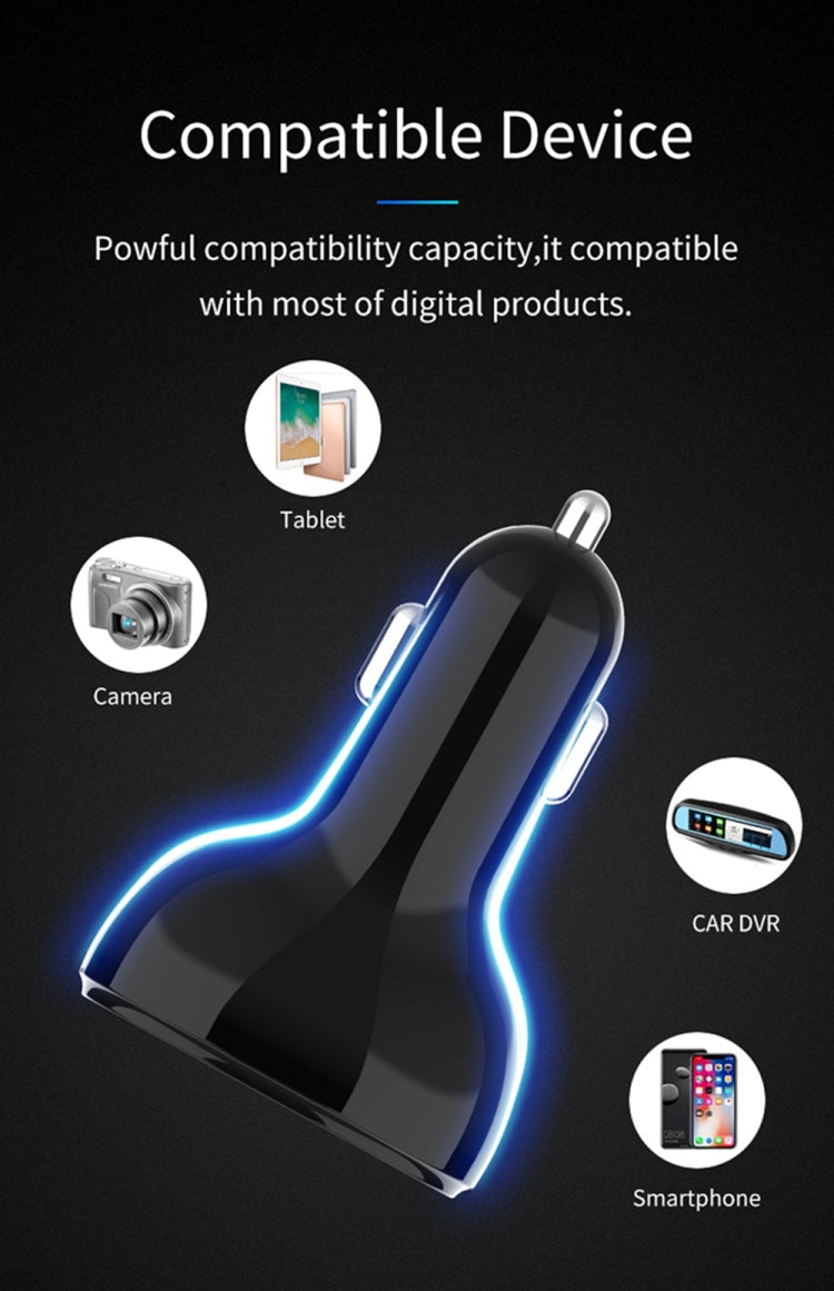 C02 Car Power Adapter in-car Phone Charger Type-C Fast Charger QC3.0 Dual USB Ports DC5V 2.4A 12V 24V Cigarette Lighter Power Supply, C02