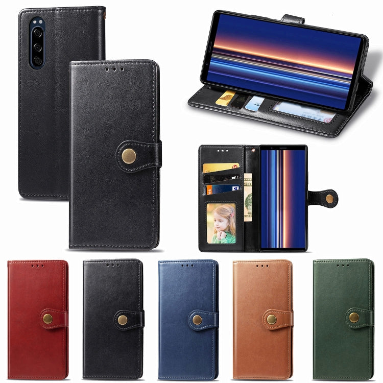 For Sony Xperia 5 Retro Solid Color Leather Buckle Phone Case with Lanyard & Photo Frame & Card Slot & Wallet & Stand Function, For Sony Xperia 5