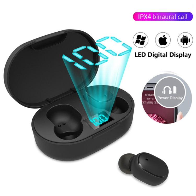 E6S LED Display Wireless Earphone TWS  Bluetooth V5.3 Headsets Waterproof Bluetooth Earbuds, E6S (Black)