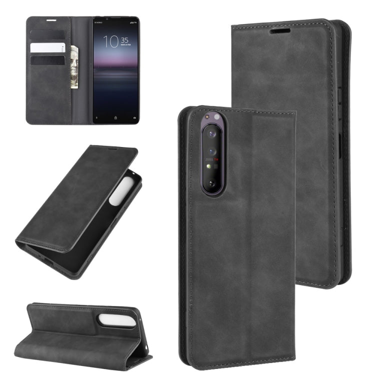 For Sony Xperia 1 II Retro-skin Business Magnetic Suction Leather Case with Holder & Card Slots & Wallet, For Sony Xperia 1 II