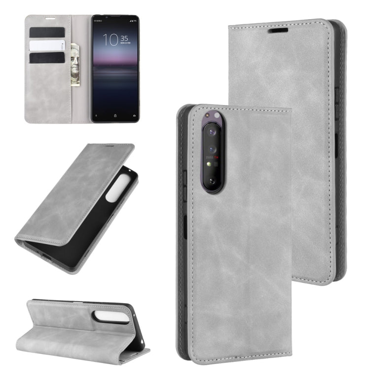 For Sony Xperia 1 II Retro-skin Business Magnetic Suction Leather Case with Holder & Card Slots & Wallet, For Sony Xperia 1 II