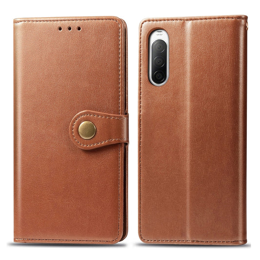 For Sony Xperia 10 II Retro Solid Color Leather Buckle Phone Case with Lanyard & Photo Frame & Card Slot & Wallet & Stand Function, For Sony Xperia 10 II