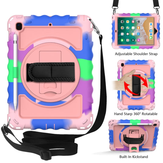 For iPad 9.7 (2018) & (2017) 360 Degree Rotation PC + Silicone Shockproof Combination Case with Holder & Hand Grip Strap & Neck Strap, For iPad 9.7 (2018)