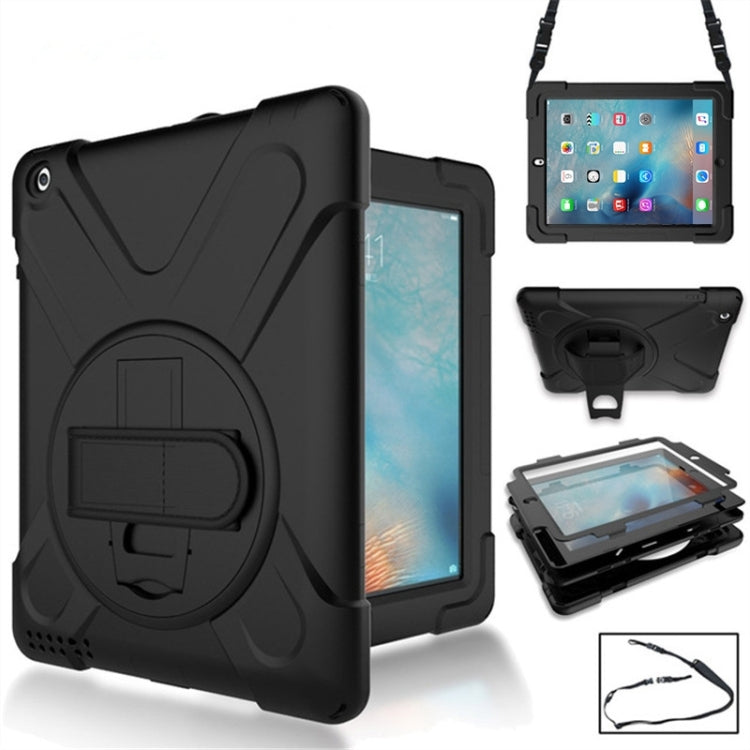 360 Degree Rotation Silicone Protective Cover with Holder and Hand Strap and Long Strap, for iPad 9.7 (2017) & (2018), for iPad Pro 9.7, for iPad 6 / iPad Air 2, for iPad 5 / iPad Air, for iPad 2 / 3 / 4, for iPad mini 1 / 2 / 3