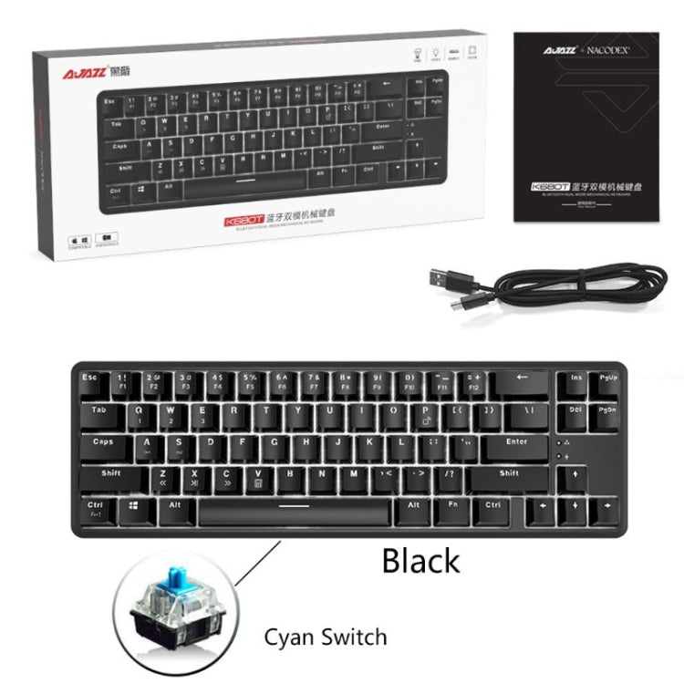 Ajazz K680T Mini USB Wired Dual-mode Charging 68-keys Laptop Bluetooth Mechanical Keyboard, Cable Length: 1.6m, Green Shaft, Black Shaft, Tea Shaft, Red Shaft