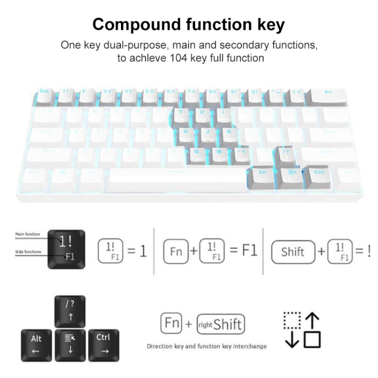 RK61 61 Keys Bluetooth / Wireless Dual Modes Tablet Mobile Gaming Mechanical Keyboard, Cable Length: 1.5m, Green Shaft, Red Shaft, Tea Shaft