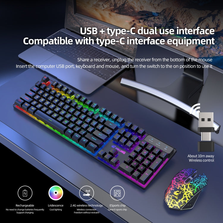 ZIYOULANG T3 Wireless Charging Gaming Lighted Keyboard and Mouse Set, T3 Black Rainbow Light, T3 Black Orange Light, T3 White Rainbow Light