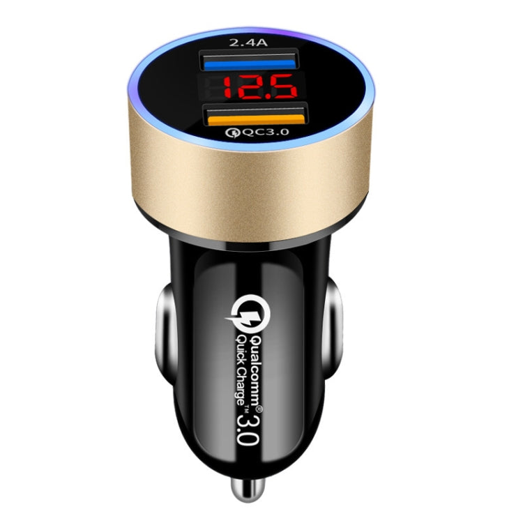 2 PCS Aluminum Ring 5V3.1A Display Car Charger  QC3.0+3.1A Aluminum Alloy Multi-function Halo Digital Display Car Charger, WMY-C030 (Gold), WMY-C030 (Snow Silver), WMY-C030 (Elegant Black), WMY-C030 (Sapphire Blue), WMY-C030 (Champagne Red)