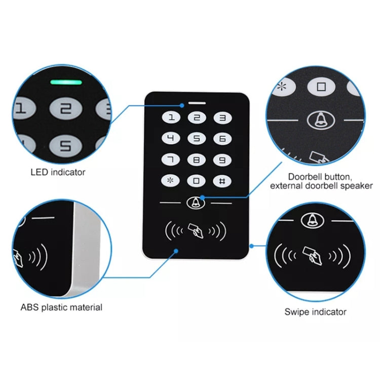 Simple IDIC Card Access Control All-in-one Machine Key Touch Access Control Controller Induction Card  Password, A1-Physical Buttons, A2-Physical Buttons, A3- Touch Button