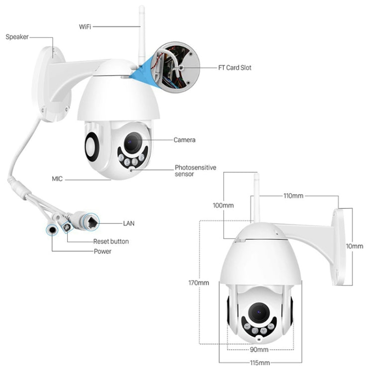 PTZ Control 355 Degree Rotation Infrared WiFi Smart Dome Camera, Two-Way Voice Intercom Monitor, OU-A1IN