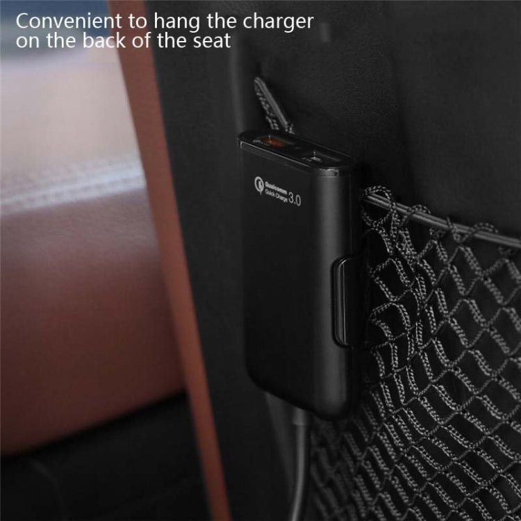 One For Four 8A Car Charger QC3.0 Fast Charge 4USB Car Front And Rear Seat Car Charger, 1PCS+Black