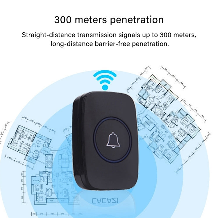 Wireless Doorbell NO battery Waterproof US Plug led light 300m long range smart, Plug-in Type(Black)