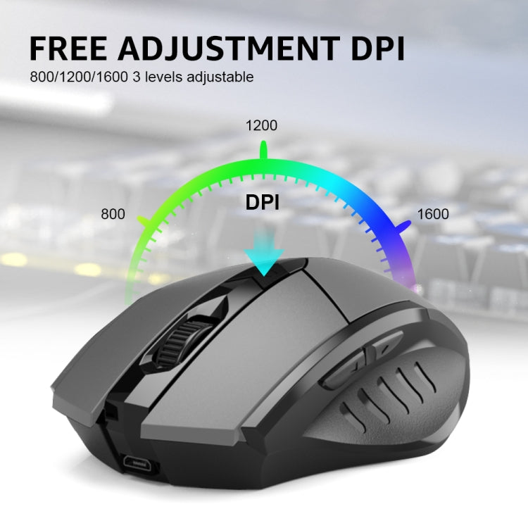 Inphic A1 6 Keys 1000/1200/1600 DPI Home Gaming Wireless Mechanical Mouse, Colour: Gray Wireless+Bluetooth 4.0+Bluetooth 5.0, Black Wireless Charging Silent Version, Gray Wireless Charging Silent Version, Red Wireless Charging Silent Version