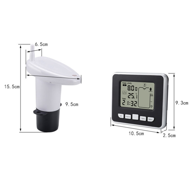 TS-FT002 Multifunctional Ultrasonic Electronic Water Tank Level Gauge With Indoor Temperature Thermometer Clock Display Water Level Gauge, TS-FT002