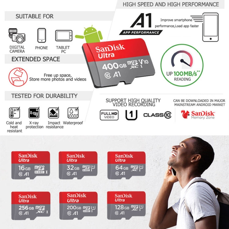 SanDisk A1 Monitoring Recorder SD Card High Speed Mobile Phone TF Card Memory Card, 16GB-98M/S, 32GB-98M/S, 64GB-100M/S, 128GB-100M/S, 200GB-100M/S, 256GB-100M/S, 400GB-100M/S, 512GB-100M/S