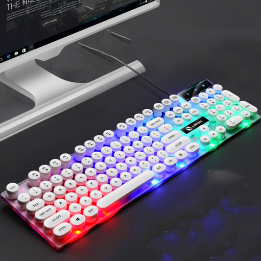 LIMEIDE GTX300 104 Keys Retro Round Key Cap USB Wired Mouse Keyboard, Cable Length: 1.4m, Punk Single Keyboard White, Punk Single Keyboard  Black, Punk Set White, Punk Set Black